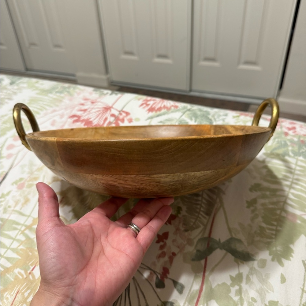 Mango Wood Bowl with Brass Accents - Picture 5 of 7